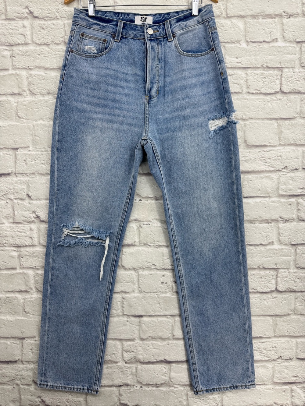 ZGY Denim Straight Up Jeans Size 29 High Rise Relaxed Straight Light Wash Distre